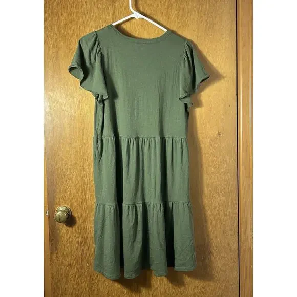 J CREW Factory Knit Tiered Above Knee Dress Size Small Olive Green CA442 NWT - Picture 2 of 7